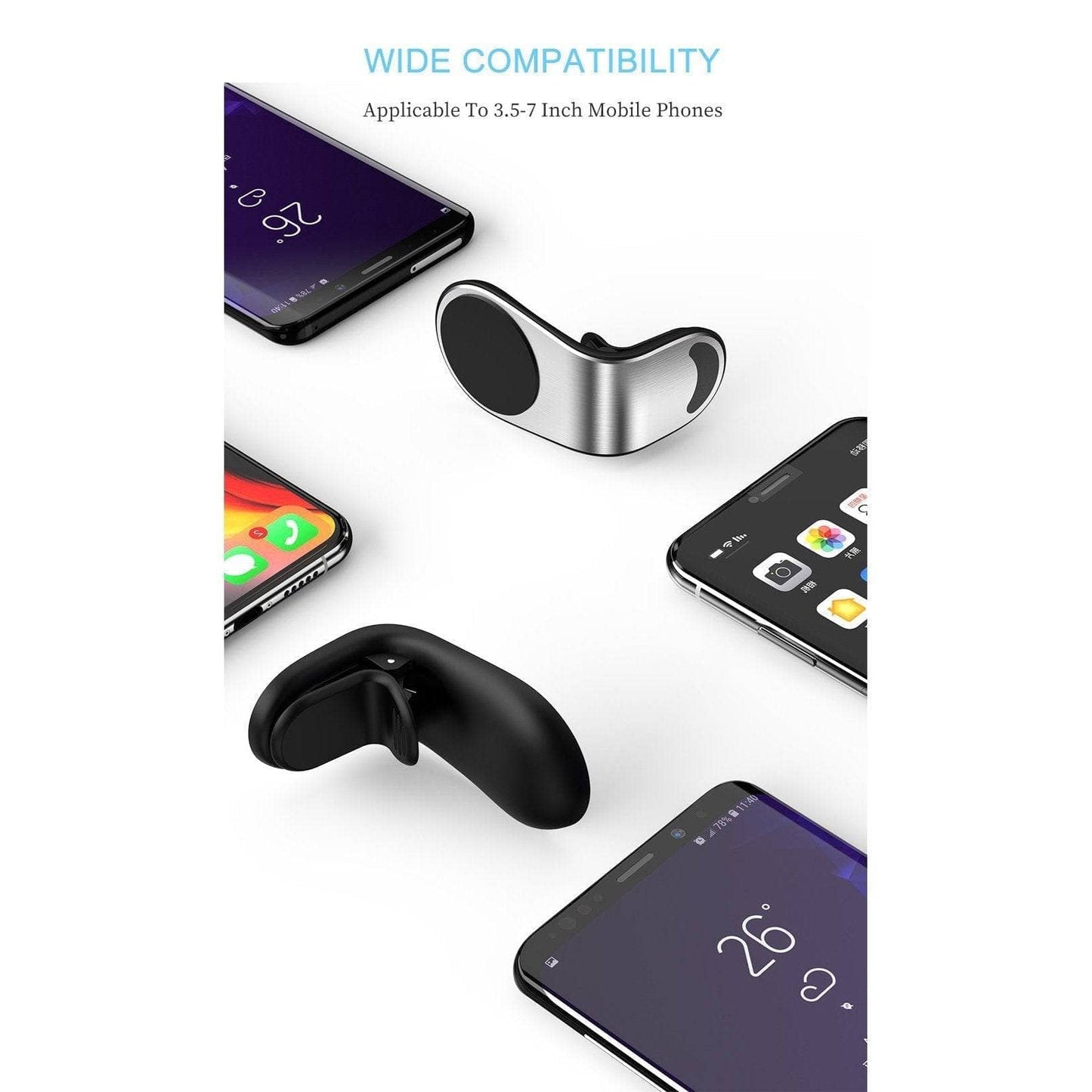 Magnetic Air Vent Car Holder - Black Slim L Shap-Holders-Generic-www.PhoneGuy.com.au