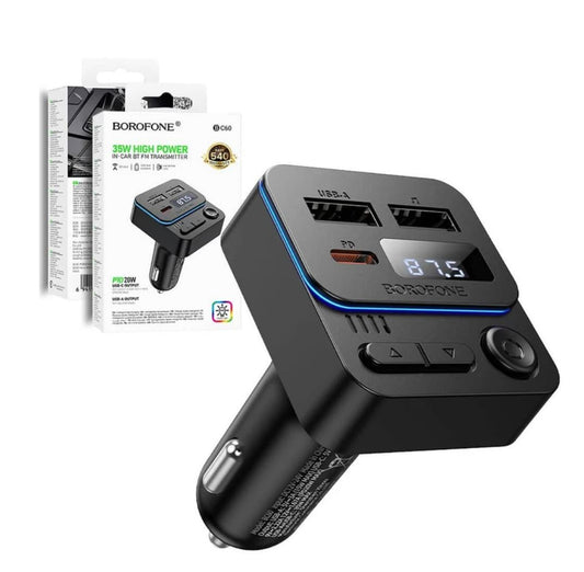 Borofone BC60 35W PD20W USB Type C Fast Car Charger (1A1C) Car Player Wireless Bluetooth FM transmitter