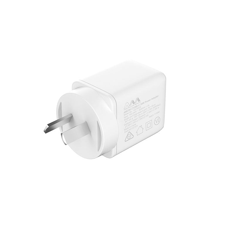 Australian Mobile AMC05 2x USB-C 35W GaN PD Power Adapter - White (SAA APPROVED)-Wall Charger-Case & Gear - phoneguy.com.au-www.PhoneGuy.com.au