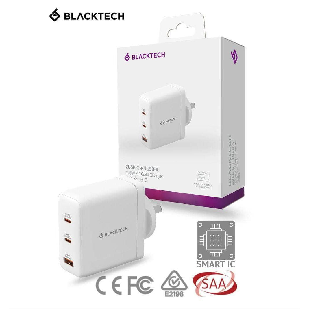 BLACKTECH 2C1A 120W PD QC Adapter With Smart IC - White-Case & Gear - phoneguy.com.au-www.PhoneGuy.com.au