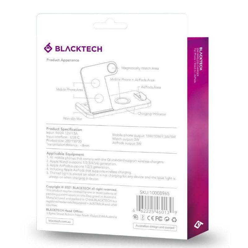BLACKTECH 4 in 1 20W Wireless Charger - Black-Charging - Wireless Chargers-Blacktech-www.PhoneGuy.com.au