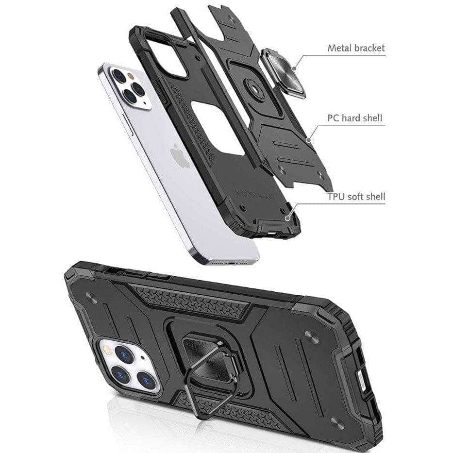 BLACKTECH Robot Magnet Case For Samsung A05s Black Shockproof with Ring-Phone Case-BLACKTECH-www.PhoneGuy.com.au