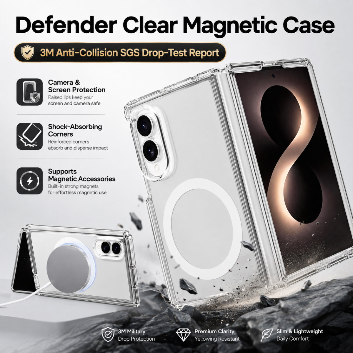 BLACKTECH Stay Clear Case for Samsung Galaxy Z Fold 8 (MagSafe Compatible) - Clear - Case & Gear - phoneguy.com.au