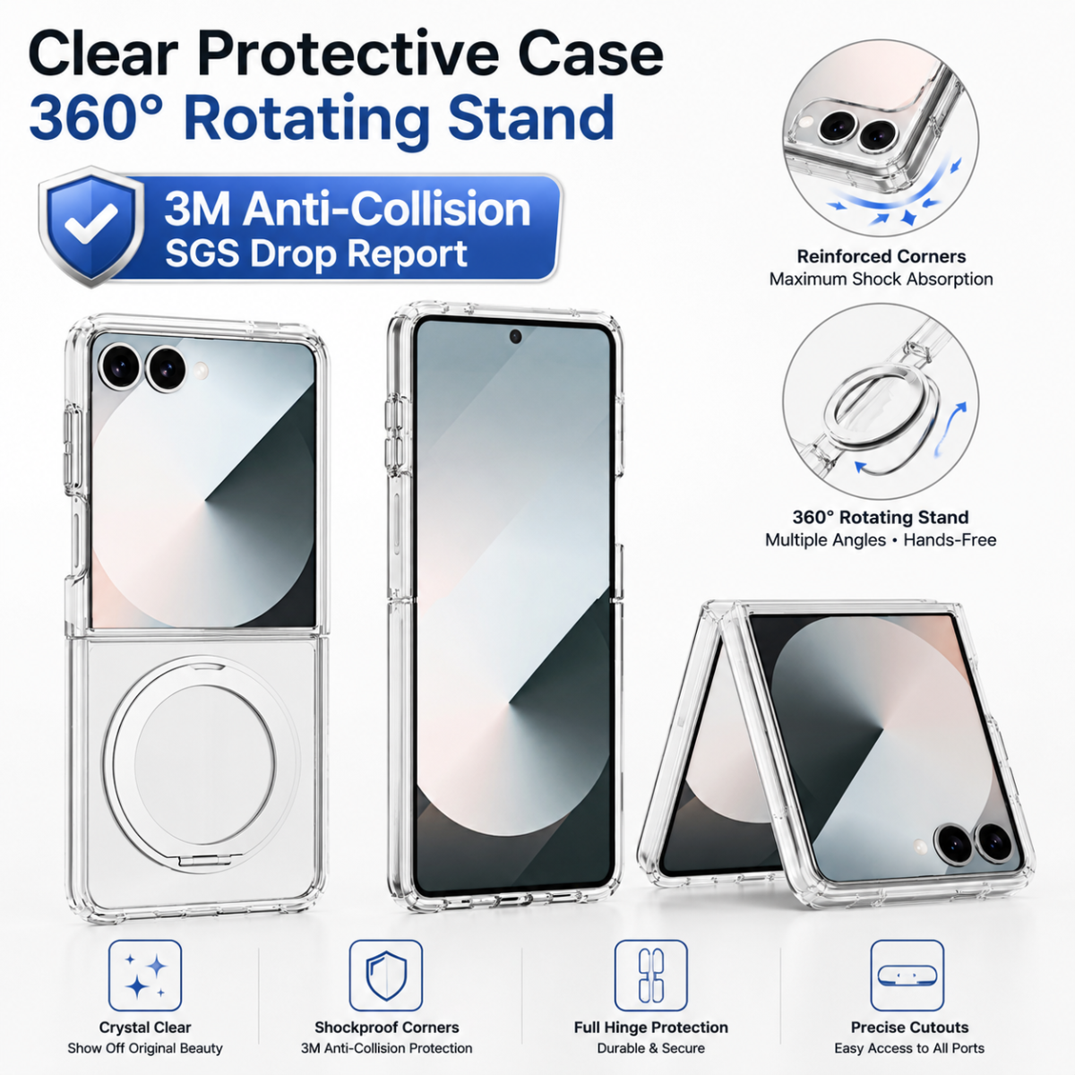 BLACKTECH Stay Clear Ring Case for Samsung Galaxy Z Flip 7 / Z Flip 8 (MagSafe Compatible) - Clear - Case & Gear - phoneguy.com.au