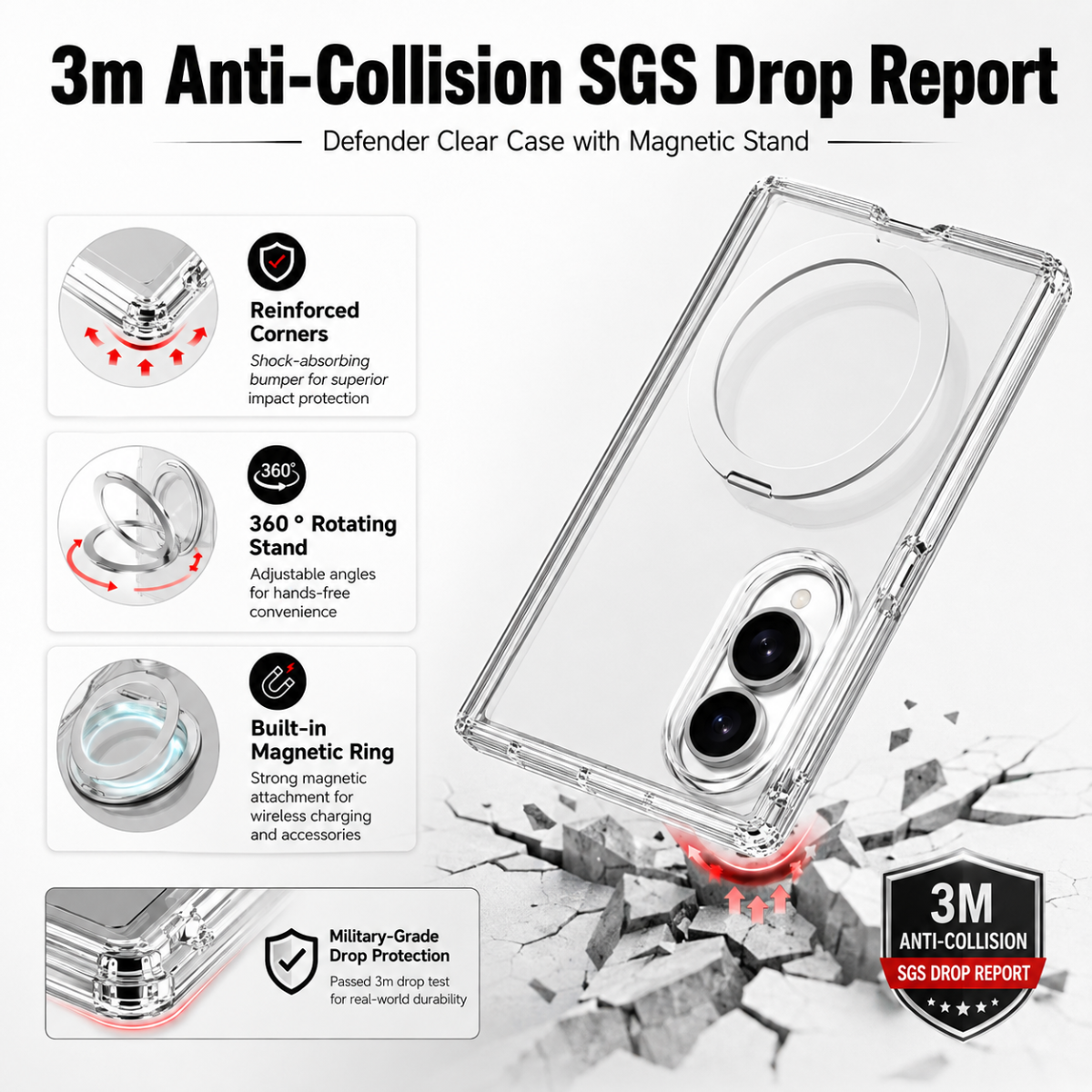 BLACKTECH Stay Clear Ring Case for Samsung Galaxy Z Fold 8 (MagSafe Compatible) - Clear - Case & Gear - phoneguy.com.au