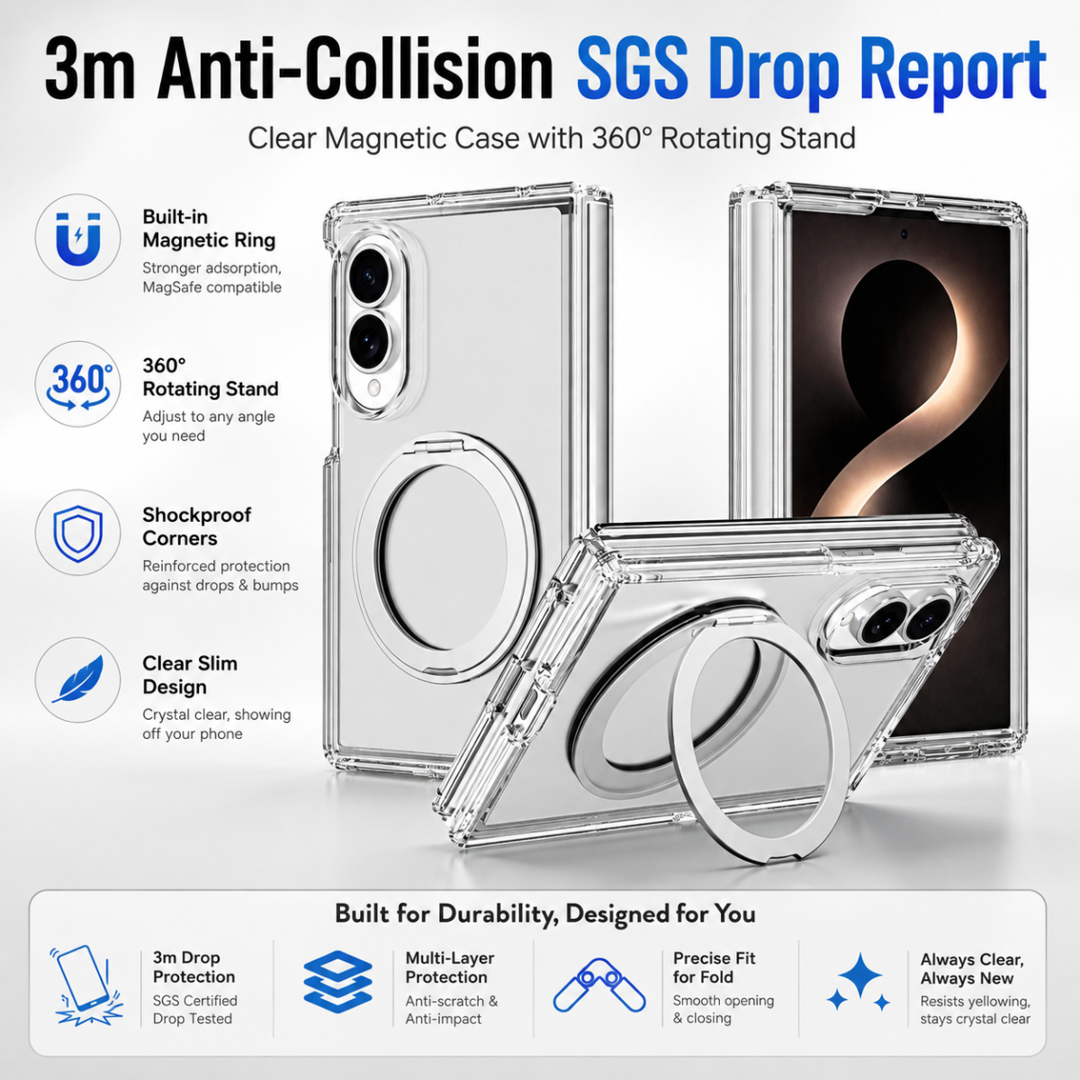 BLACKTECH Stay Clear Ring Case for Samsung Galaxy Z Fold 8 (MagSafe Compatible) - Clear - Case & Gear - phoneguy.com.au