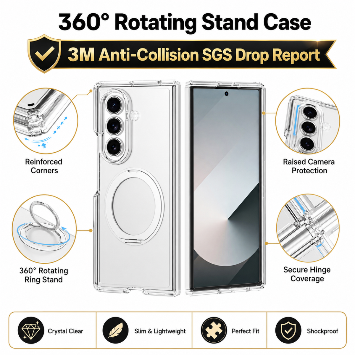 BLACKTECH Stay Clear Ring Case for Samsung Galaxy Z Fold 8 Ultra (MagSafe Compatible) - Clear - Case & Gear - phoneguy.com.au