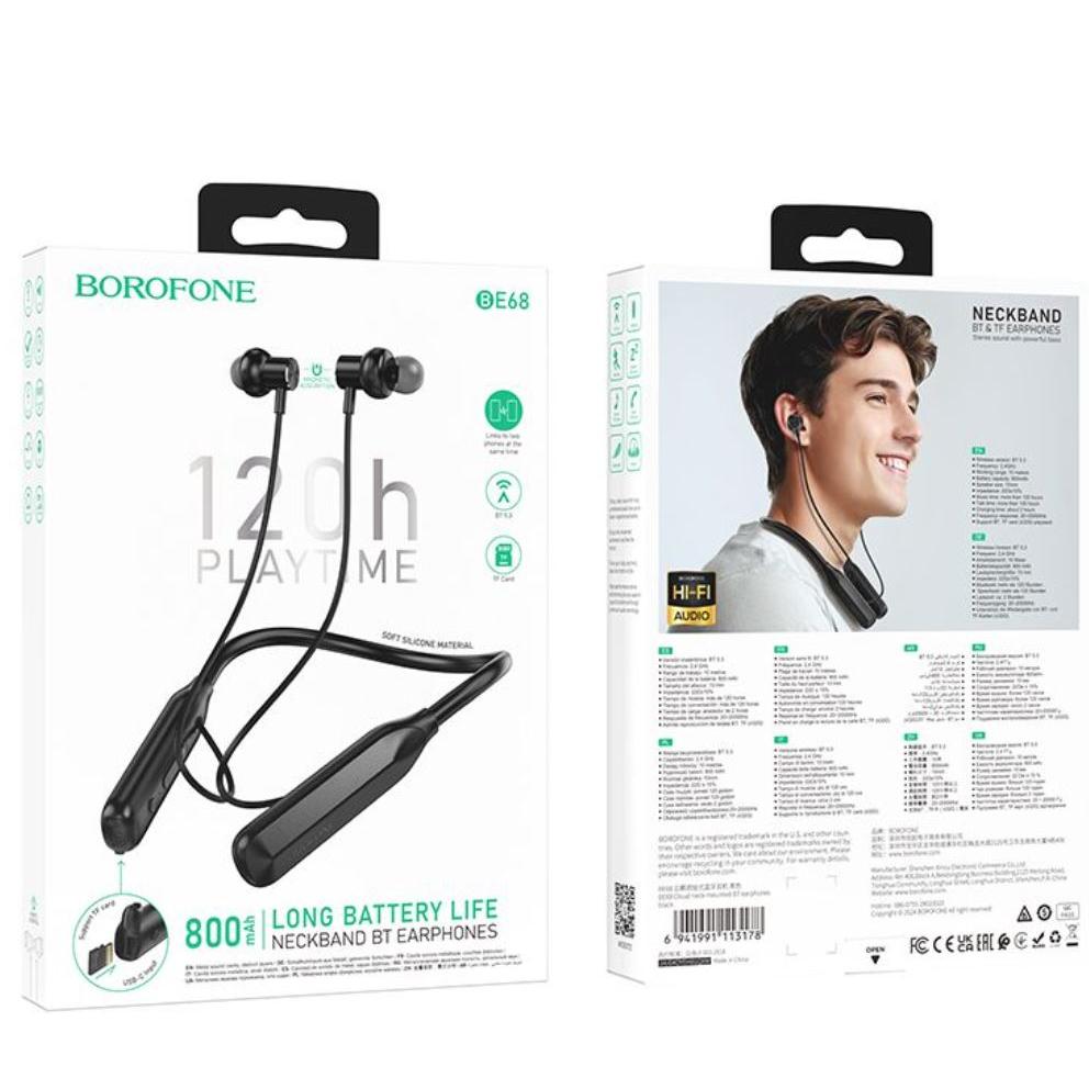 BOROFONE BE68 Cloud neck-mounted BT earphones - black-Case & Gear - phoneguy.com.au-www.PhoneGuy.com.au
