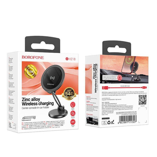 BOROFONE BH218 Star metal Mag wireless fast charging car holder center console (MagSafe Compatible) - metal gray-Case & Gear - phoneguy.com.au-www.PhoneGuy.com.au