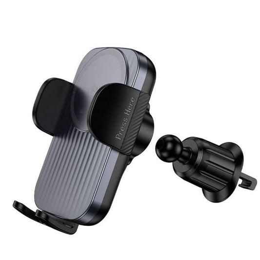 BOROFONE BH221 push-type wireless fast charging car holder air outlet - black metal grey-Case & Gear - phoneguy.com.au-www.PhoneGuy.com.au