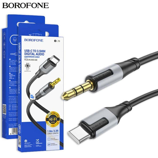 BOROFONE BL19 3.5mm to Type-C Audio Aux Auxiliary Cable Cord (Black) 1 meter-Case & Gear - phoneguy.com.au-www.PhoneGuy.com.au