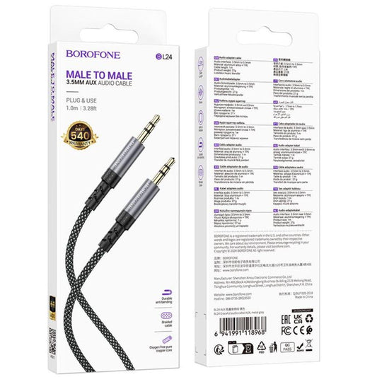 BOROFONE BL24 Graceful audio cable AUX - metal grey-Case & Gear - phoneguy.com.au-www.PhoneGuy.com.au