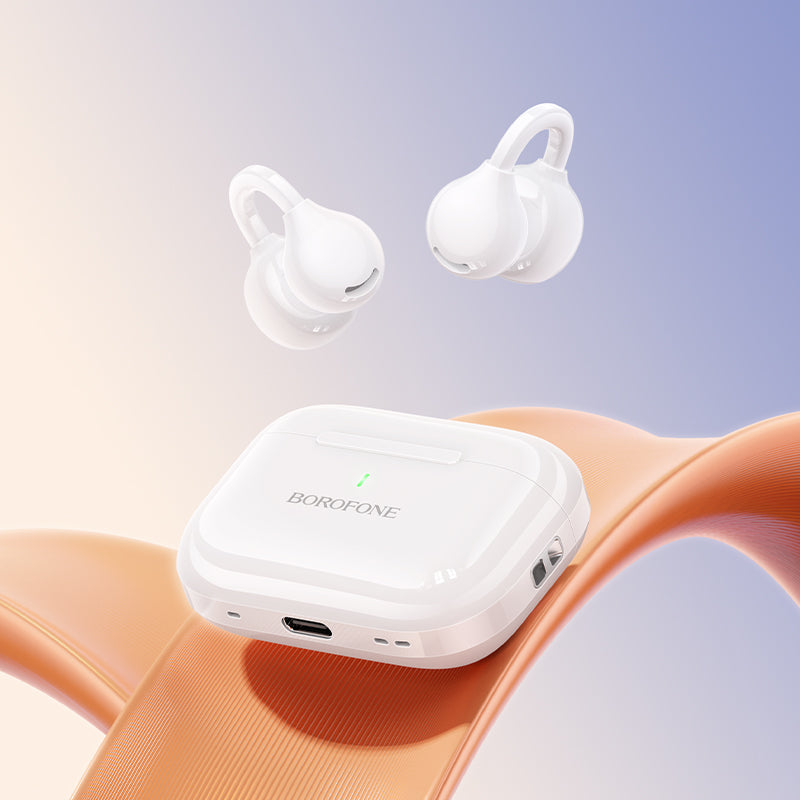 BOROFONE BW95 Cancion Clip-on True Wireless Bluetooth Headset - White-Audio-Case & Gear - phoneguy.com.au-www.PhoneGuy.com.au