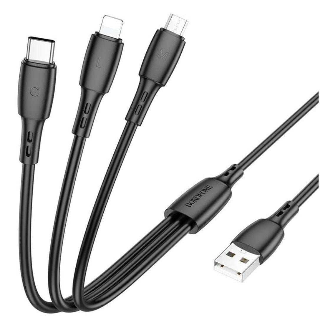 BOROFONE BX71 3-in-1 charging cable( iP+Micro+Type-C) - black-Case & Gear - phoneguy.com.au-www.PhoneGuy.com.au