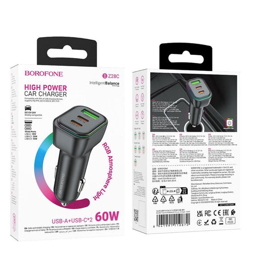 BOROFONE BZ28C Trophie PD60W(2C1A) car charger - black-Case & Gear - phoneguy.com.au-www.PhoneGuy.com.au