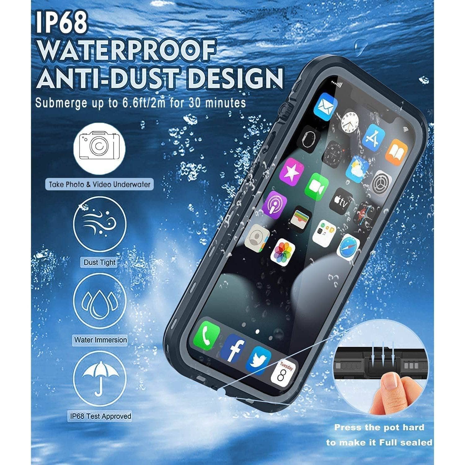 Blacktech WaterProof case for iPhone 14/ 14 Pro Max/13 Pro Max/13 Pro Shockproof-Phone Case-BLACKTECH-www.PhoneGuy.com.au