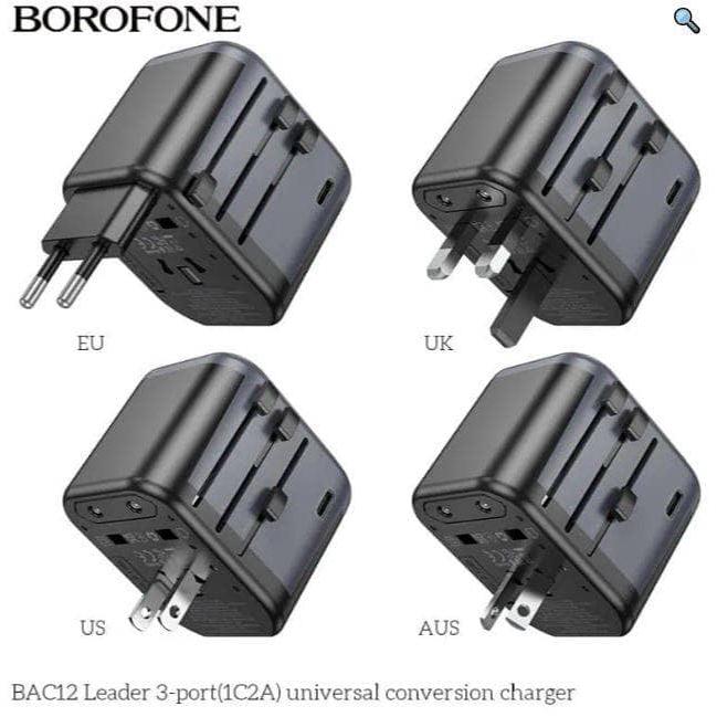 Borofone BAC12 USB A & USB Type C 3 Ports Universal Conversion Charger Power Travel Adapter-Case & Gear - phoneguy.com.au-www.PhoneGuy.com.au