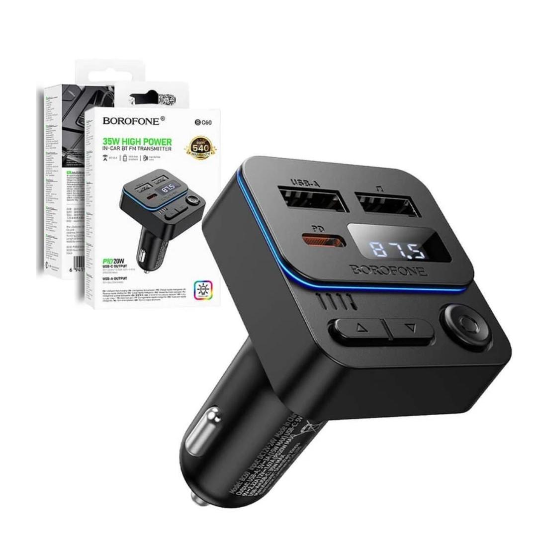 Borofone BC60 35W PD20W USB Type C Fast Car Charger (1A1C) Car Player Wireless Bluetooth FM transmitter-Case & Gear - phoneguy.com.au-www.PhoneGuy.com.au