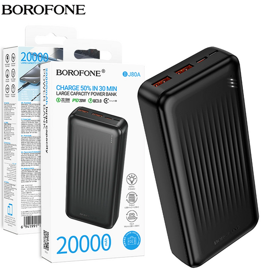 Borofone BJ80A 20000mAh 22.5W+PD20W 4 Ports USB A/USB C Portable Power Bank With LED Indicator-Case & Gear - phoneguy.com.au-www.PhoneGuy.com.au