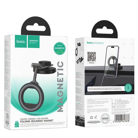 HOCO H77 folding magnetic ring car holder center console - black (MagSafe Compatible)-Case & Gear - phoneguy.com.au-www.PhoneGuy.com.au