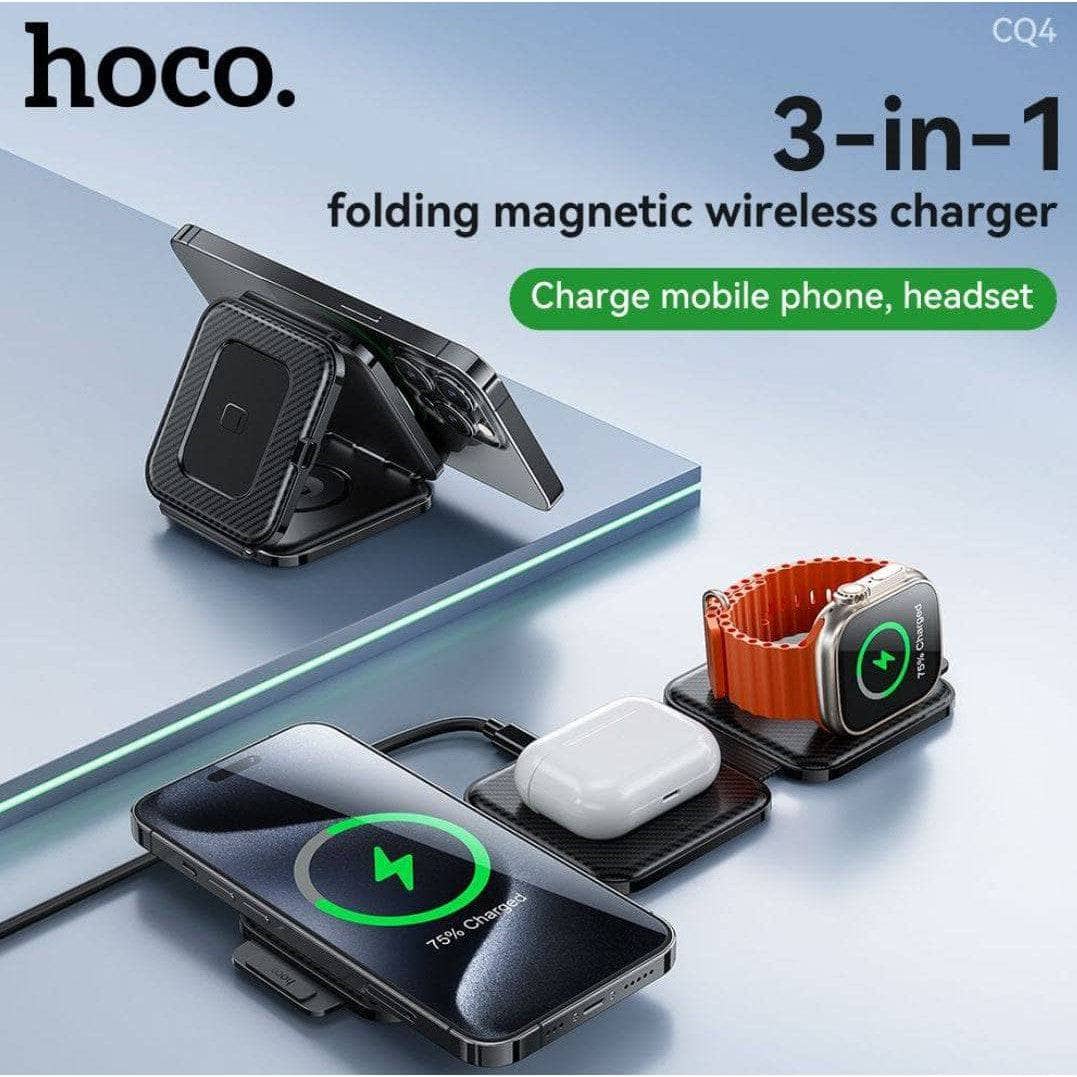 Hoco CQ4 20W 3 in 1 Folding Magnetic Wireless Fast Charger - Black-Case & Gear - phoneguy.com.au-www.PhoneGuy.com.au