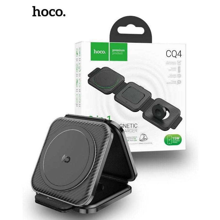 Hoco CQ4 20W 3 in 1 Folding Magnetic Wireless Fast Charger - Black-Case & Gear - phoneguy.com.au-www.PhoneGuy.com.au