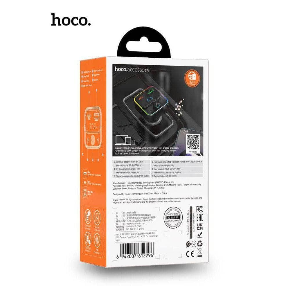 Hoco E81 1C1A Fantasy PD30W QC3.0 Car MP3 FM Transmitter - Black-transmitter-Hoco-www.PhoneGuy.com.au