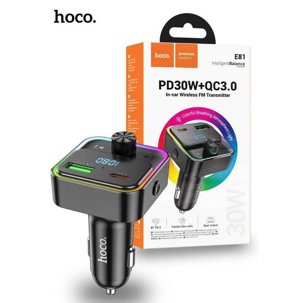 Hoco E81 1C1A Fantasy PD30W QC3.0 Car MP3 FM Transmitter - Black-transmitter-Hoco-www.PhoneGuy.com.au