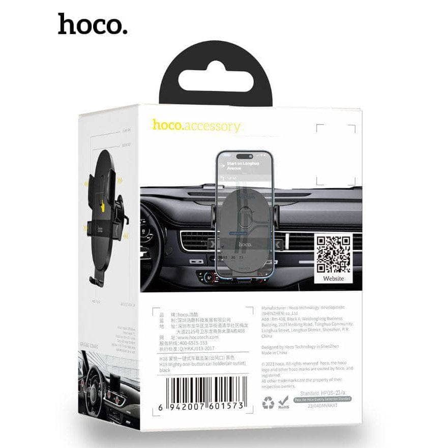 Hoco H18 Mighty One Button Air Outlet Car Holder - Black-Phone Accessories > Phone Holder-Case & Gear - phoneguy.com.au-www.PhoneGuy.com.au