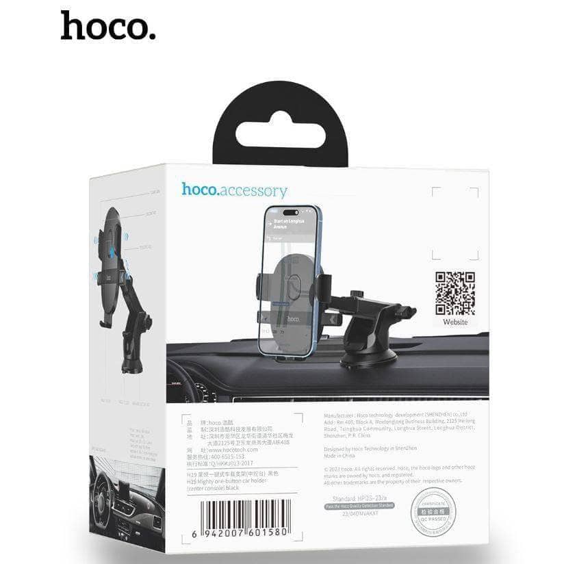 Hoco H19 Mighty One Button Center Console Car Holder - Black-car holder-Hoco-www.PhoneGuy.com.au