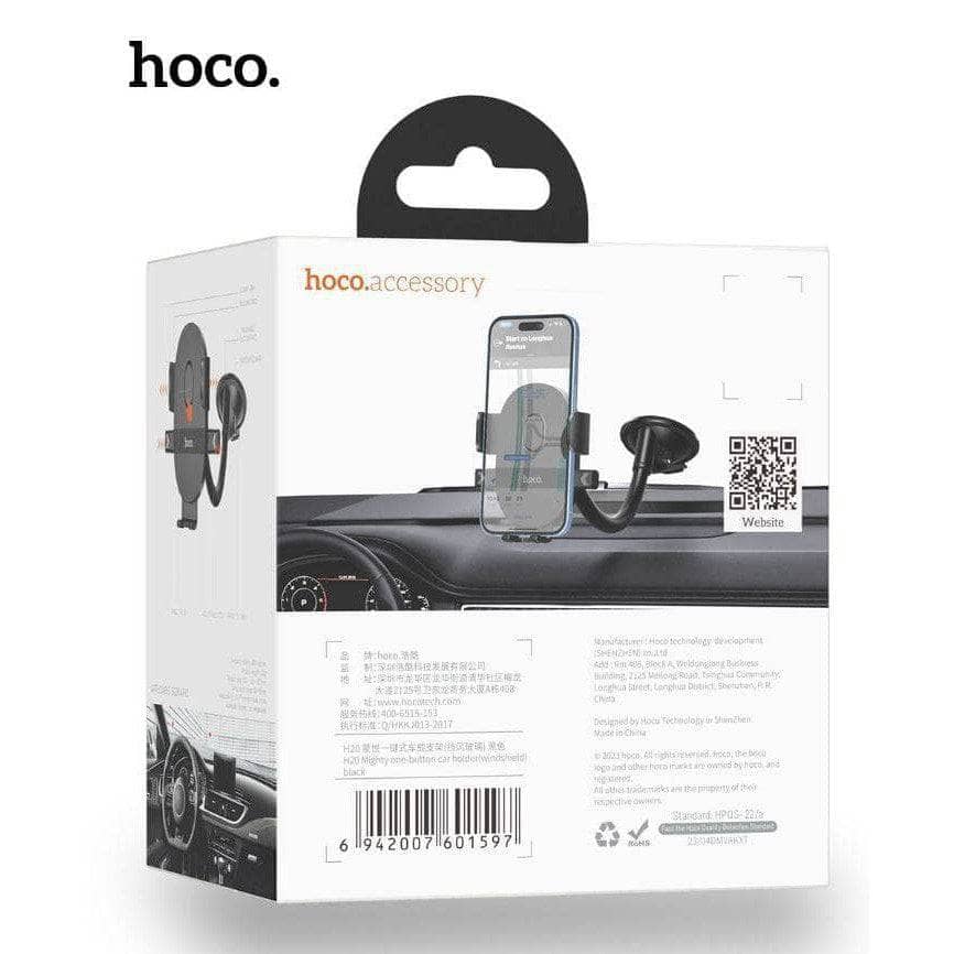 Hoco H20 Mighty One Button Windshield Car Holder - Black-car holder-Hoco-www.PhoneGuy.com.au
