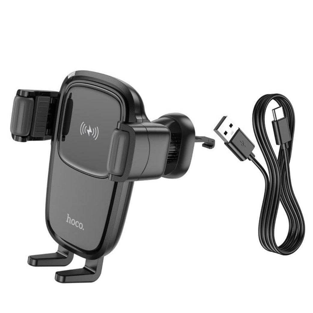 Hoco HW1 Pro 15W Fast Wireless Charger Air Vent Car Holder - Black-Case & Gear - phoneguy.com.au-www.PhoneGuy.com.au