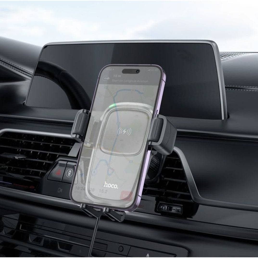 Hoco HW1 Pro 15W Fast Wireless Charger Air Vent Car Holder - Black-Case & Gear - phoneguy.com.au-www.PhoneGuy.com.au