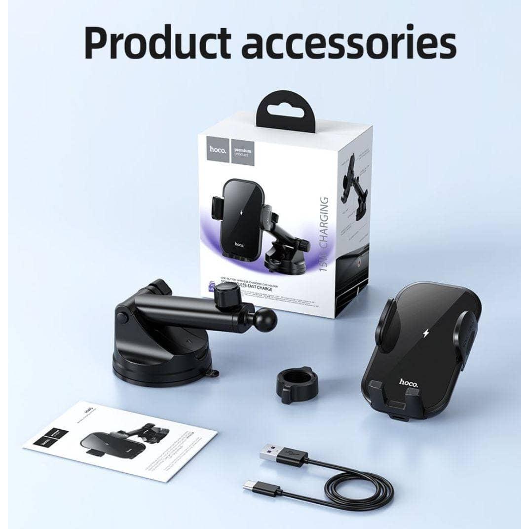 Hoco HW5 15W Center Console Journey Wireless Car Holder - Black-Case & Gear - phoneguy.com.au-www.PhoneGuy.com.au