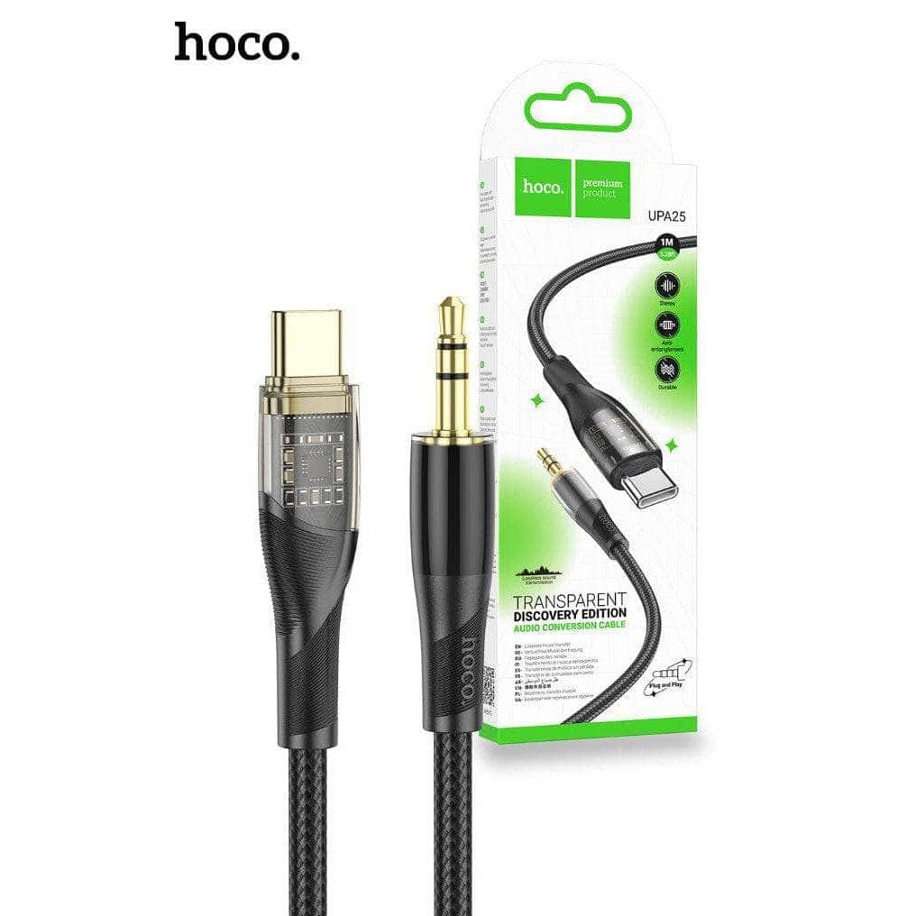 Hoco UPA25 USB-C to AUX 3.5mm durable Audio Cable - Black-Cable-hoco-www.PhoneGuy.com.au