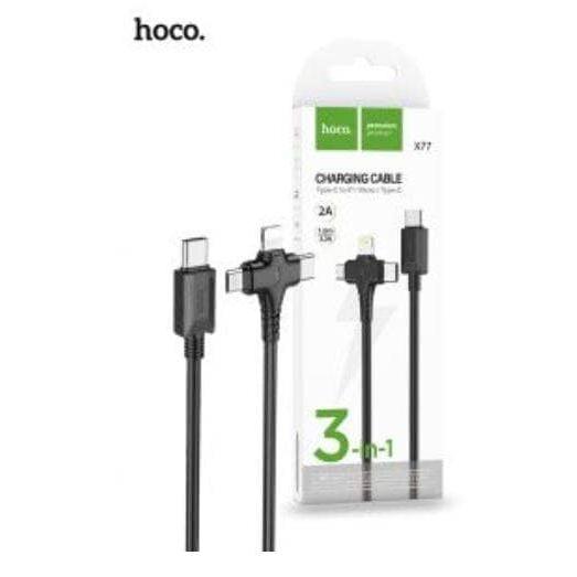 Hoco X77 3 in 1 USB-C to Lightning / Type C/ Micro-USB Charging Cable - Black-Case & Gear - phoneguy.com.au-www.PhoneGuy.com.au