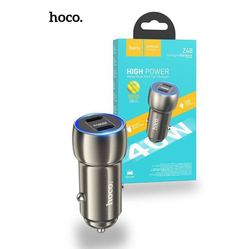 Hoco Z48 40W Dual Port USB-C Metal Car Charger-Case & Gear - phoneguy.com.au-www.PhoneGuy.com.au