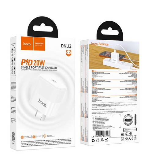 Hoco. DNU2 Peak single port PD20W charger(AU) - White-Case & Gear - phoneguy.com.au-www.PhoneGuy.com.au