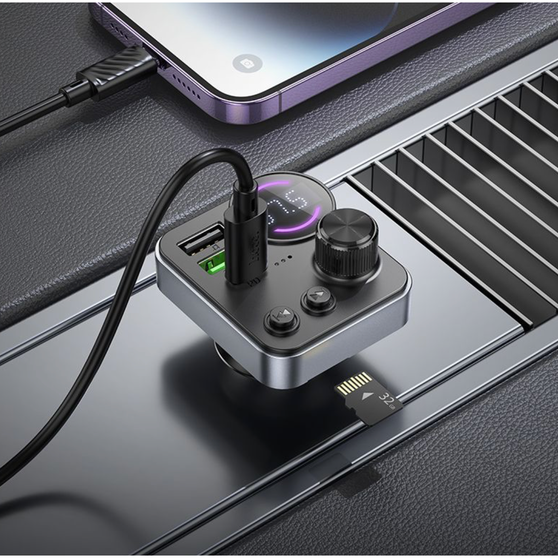 Hoco. E86 Alegria 48W dual port PD30W QC3.0 car BT FM transmitter - black-Case & Gear - phoneguy.com.au-www.PhoneGuy.com.au