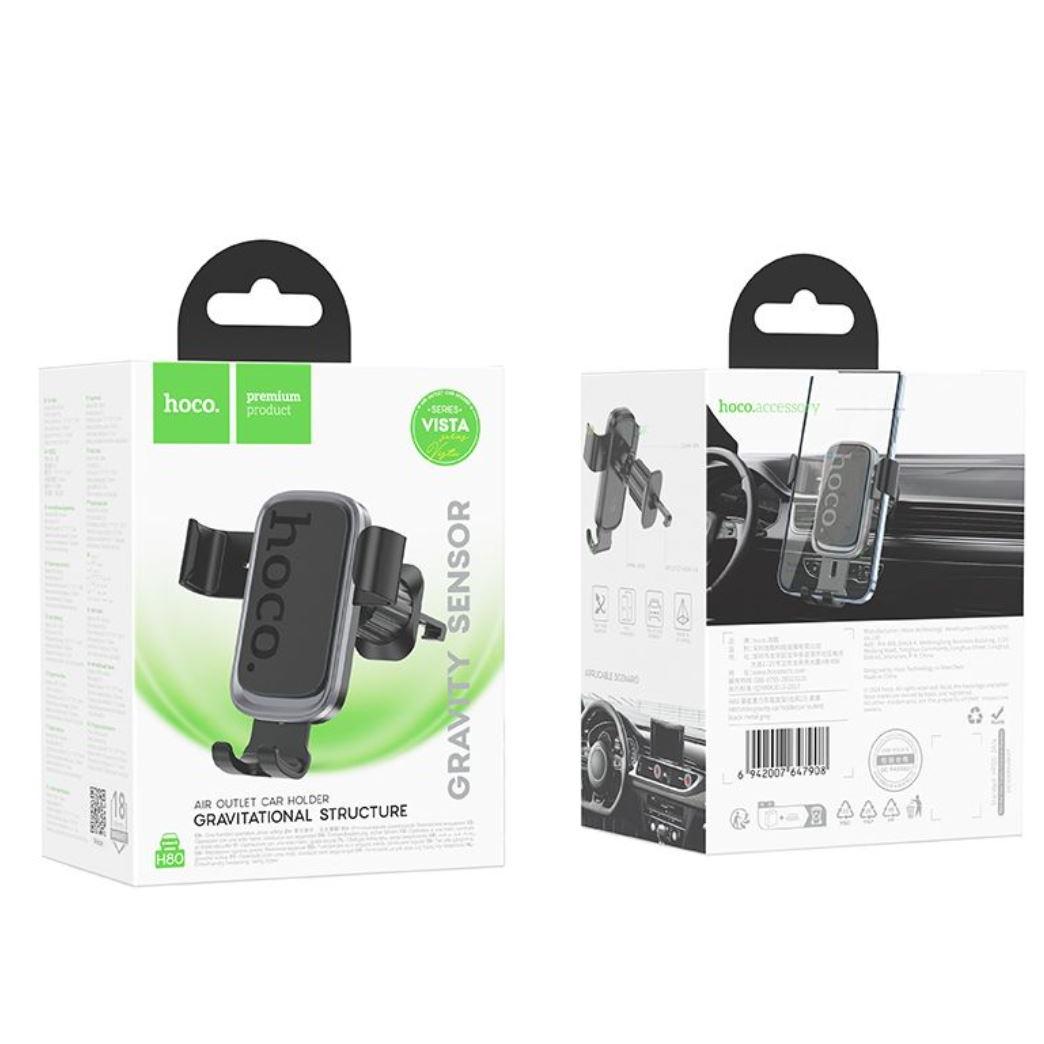 Hoco. H80 Vista gravity car holder air outlet - black metal grey-Case & Gear - phoneguy.com.au-www.PhoneGuy.com.au