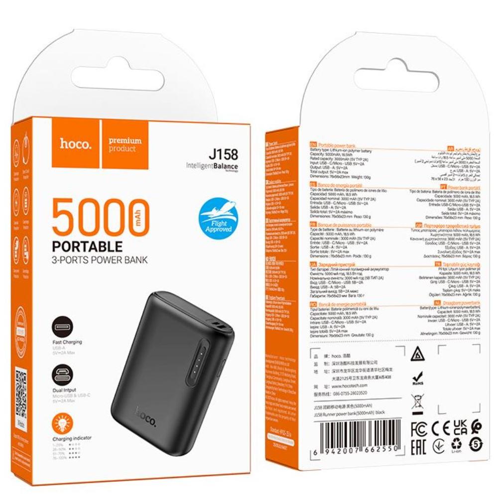 Hoco. J158 Runner power bank(5000mAh) - Black-Case & Gear - phoneguy.com.au-www.PhoneGuy.com.au