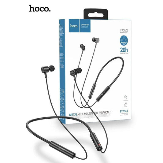 hoco ES69 Platinum Neck Mounted Bluetooth Earphones - Black-Case & Gear - phoneguy.com.au-www.PhoneGuy.com.au