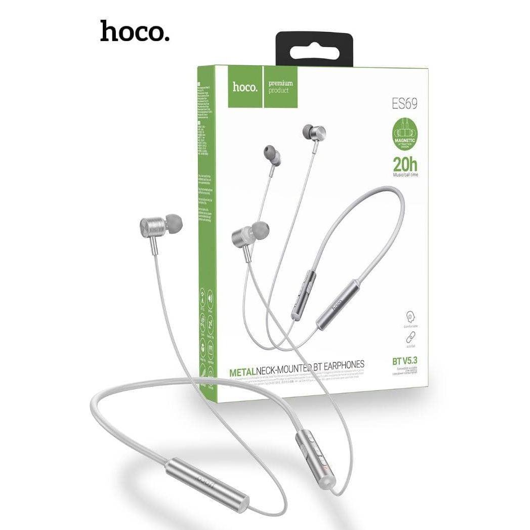 hoco ES69 Platinum Neck Mounted Bluetooth Earphones-Case & Gear - phoneguy.com.au-www.PhoneGuy.com.au