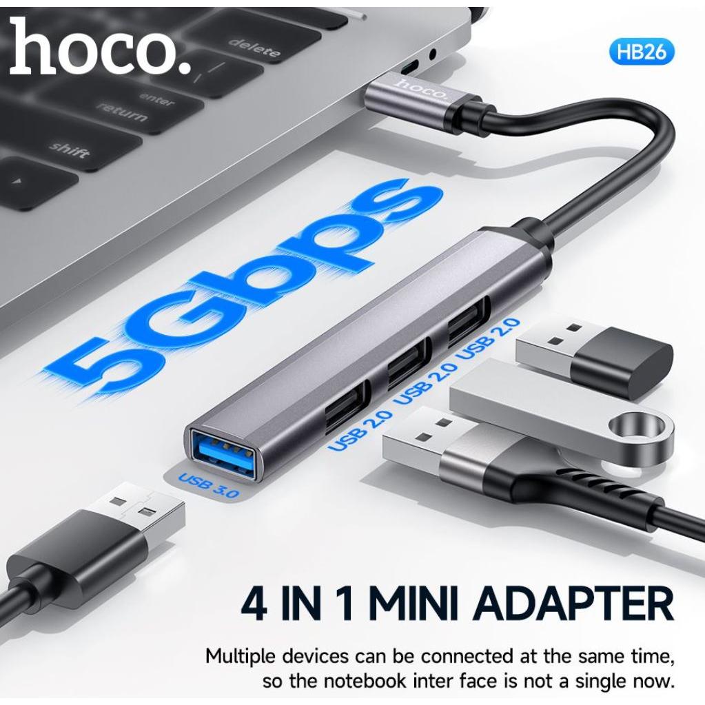 hoco HB26 4 in 1 adapter ( USB to USB3.0+USB2.0) - metal gray-Case & Gear - phoneguy.com.au-www.PhoneGuy.com.au