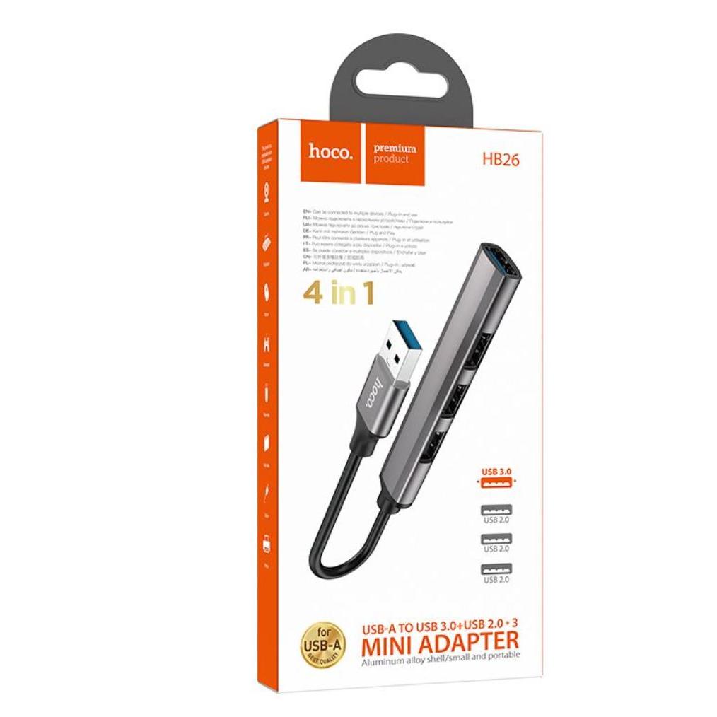 hoco HB26 4 in 1 adapter ( USB to USB3.0+USB2.0) - metal gray-Case & Gear - phoneguy.com.au-www.PhoneGuy.com.au