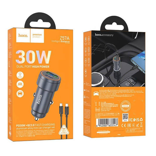 hoco Z57A Glorious PD30W+QC3.0 car charger set (Type C to C) - metal gray-Case & Gear - phoneguy.com.au-www.PhoneGuy.com.au