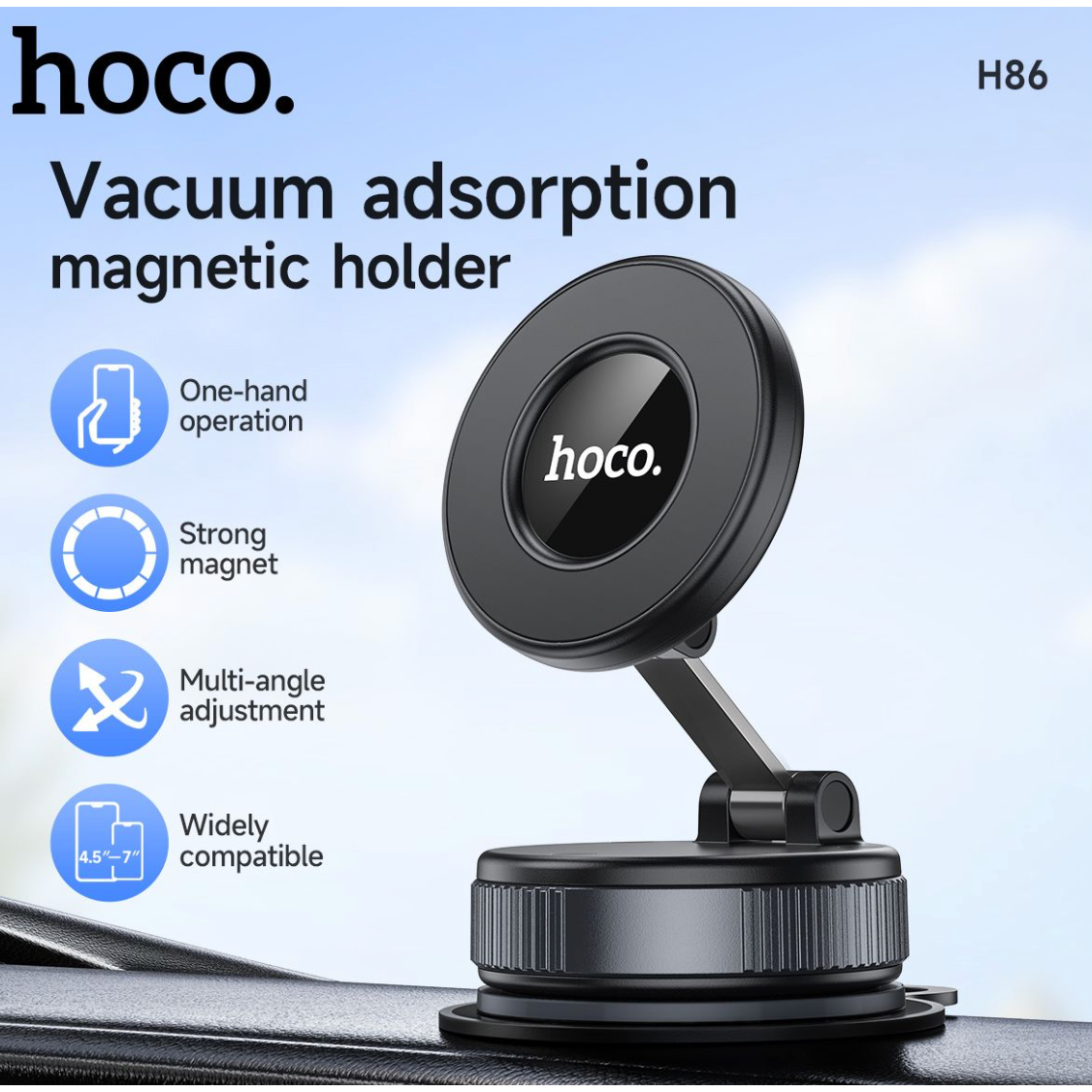 hoco. H86 manual suction magnetic Car holder universal (MagSafe Compatible) - Black-Case & Gear - phoneguy.com.au-www.PhoneGuy.com.au