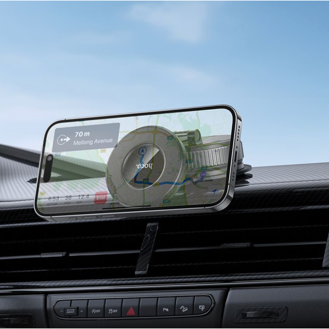 hoco. H86 manual suction magnetic Car holder universal (MagSafe Compatible) - Black-Case & Gear - phoneguy.com.au-www.PhoneGuy.com.au