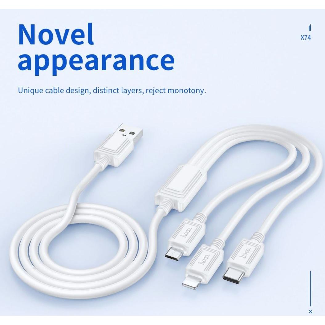hoco. X74 3-in-1 charging cable iP Micro Type-C - white-Case & Gear - phoneguy.com.au-www.PhoneGuy.com.au
