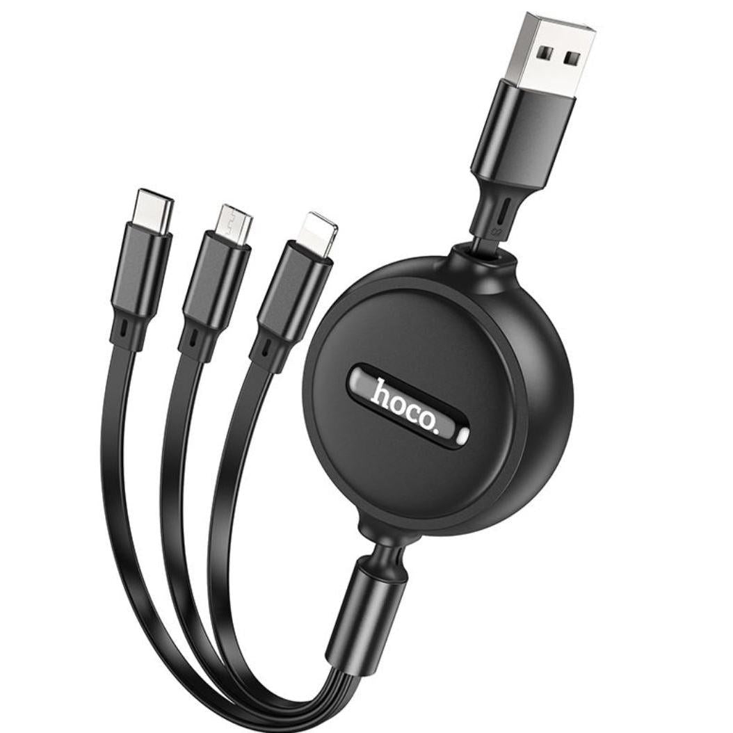 hoco. X75 Double Pull 3 in 1 Cable - Black-Case & Gear - phoneguy.com.au-www.PhoneGuy.com.au